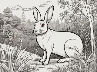 A photo of a rabbit outline art for coloring book Generative AI