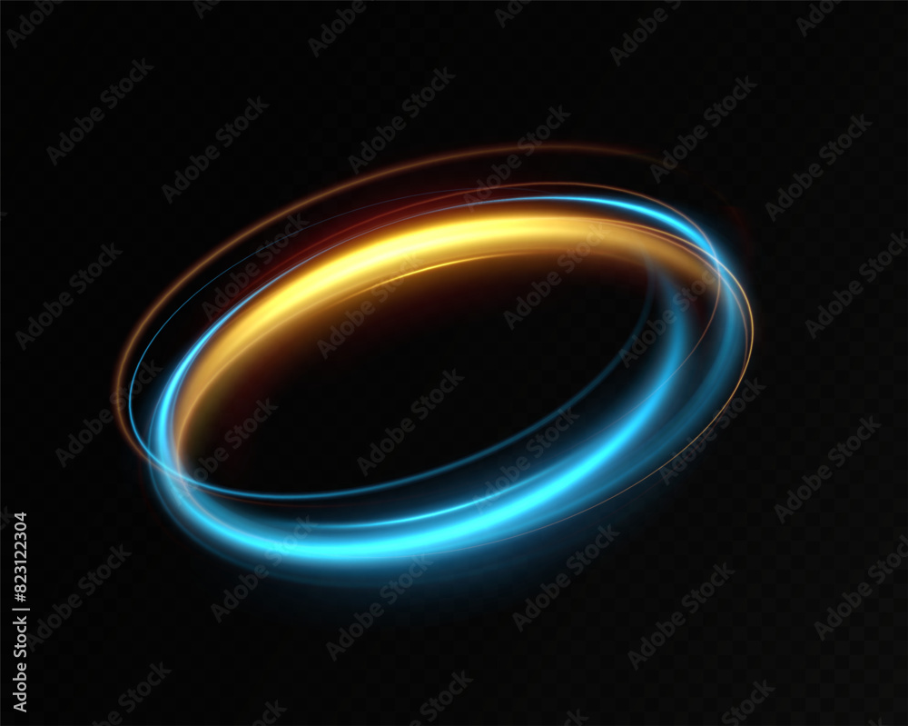 Poster Blue neon ring. Glowing circle. Glow effect. Round light frame. abstract light lines of movement and speedAbstract light lines of movement and speed. light blue ellipse.