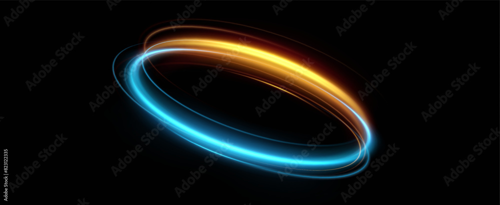 Poster Blue neon ring. Glowing circle. Glow effect. Round light frame. abstract light lines of movement and speedAbstract light lines of movement and speed. light blue ellipse.