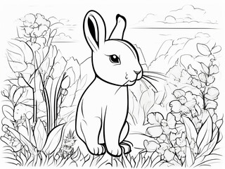 A photo of a rabbit outline art for coloring book Generative AI