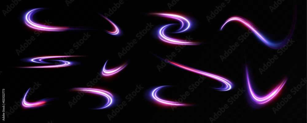 Poster neon red and blue speed lines. speed ​​of acceleration and movement. light trails, motion blur effec