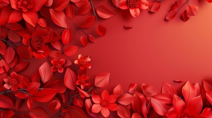 This is a modern illustration of a beautiful red floral banner with a copy space in 3D