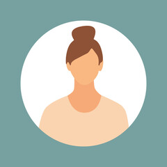 Flat illustration. Stylish profile of a woman. Avatar, user profile, person icon, silhouette, profile picture. Suitable for social media profiles, icons, screensavers and as a template..