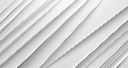 Abstract white background with diagonal lines creating a minimalist and modern design. The layered structure features smooth surfaces and subtle shadows, adding depth and texture