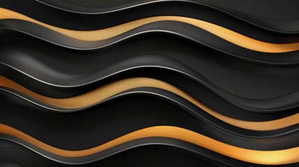 An illustration of a luxury black and gold layered wavy background, layered wavy sheets in 3D realistic wallpaper style