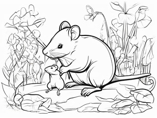A photo of a rat outline art for coloring book Generative AI