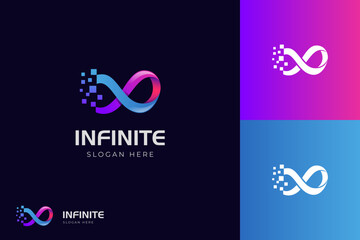 Digital infinite logo icon design, abstract loop wave graphic element symbol, sign for media pixel technology vector logo template