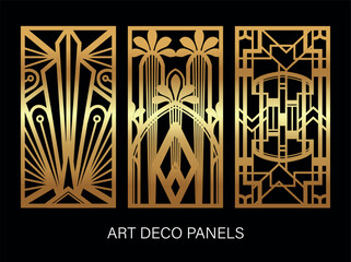 Art Deco Roaring Twenties, Gatsby's Style Set of Gold Panels vector