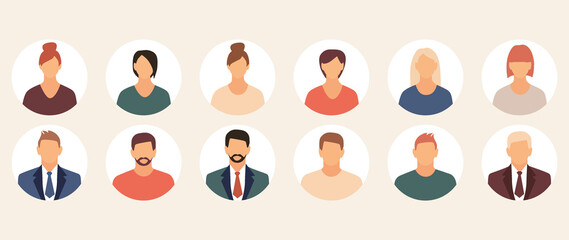 Flat illustration. Men and women in different styles. Avatar, user profile, person icon, profile picture. Suitable for social media profiles, icons, screensavers and as a template...