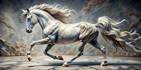 Stunning marble effect depicting a majestic horse in a creative and dynamic way