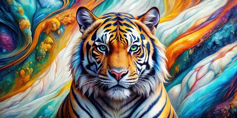 Vibrant tiger with marble effect in a stylized artistic design