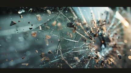 An elegant product presentation scene template with realistic shattered glass in motion