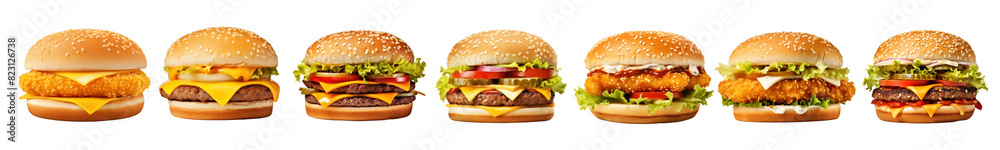 Wall mural hamburger png element set on transparent background