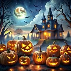 Fototapeta premium Candle lit Halloween Pumpkins