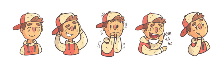 Funny Boy Character Showing Different Emotion Vector Set