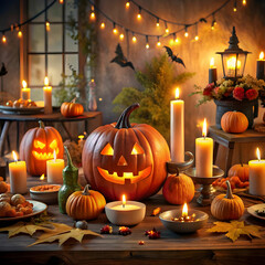 Candle lit Halloween Pumpkins