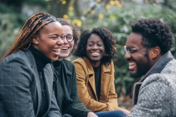 Fototapeta na wymiar Group of happy young african american friends having fun together outdoors.