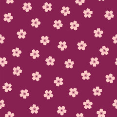 Seamless pattern with pink sakura flowers and burgundy background