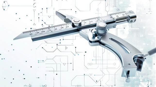 Measurement tool in silver steel. Isolated on white. Realistic modern illustration