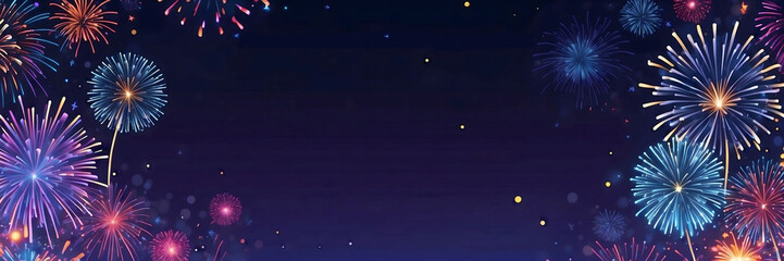  Colorful fireworks with wide dark copy space on New Year's Eve , 4th of July