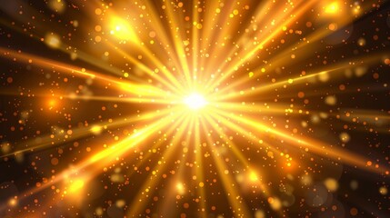 Isolated yellow rays and lens glare of a sun light effect isolated on transparent background. Abstract flare or sunlight shine with blurred lines.