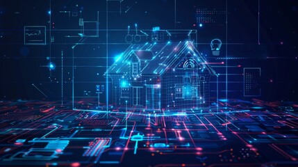 Obraz premium IOT concept. Connecting devices through a network to control smart homes. Background with Internet of things doodles.