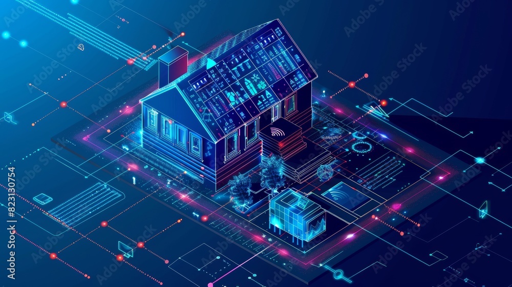 Poster a smart home is a technology that enables the interface between a 3d plan house design and an iot co