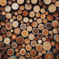 High detail image showcasing various log cross-sections, highlighting natural wood textures and annual rings.. AI Generation