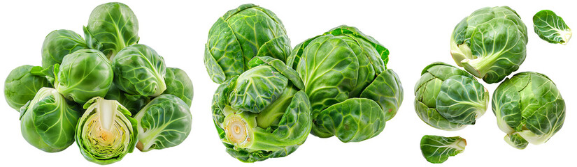 Set Green Brussels Sprouts Isolated