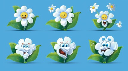 An isolated cute groovy plant expression with tired, sleepy, fun and flirty feelings. A cute groovy plant expression with leaves, petal cartoon illustration.
