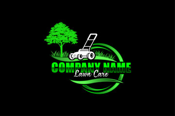 Illustration vector graphic of lawn care with Lawn mower home service black background, landscape, grass concept logo design template