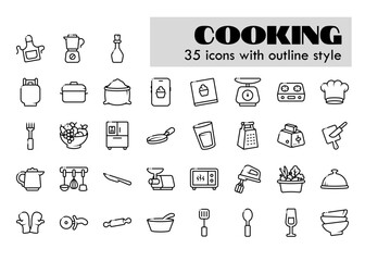 cooking appliance or kitchenware outline icon set