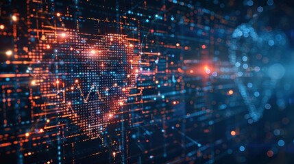 Health health symbol depicting online medicine, distance medical consultation, QR code heart. Telemedicine. Digital tech in health care. Vaccination concept.