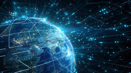 Internet of things in the city. Wireless connection of the globe. Futuristic illustration of future data networks. IOT used in cities.