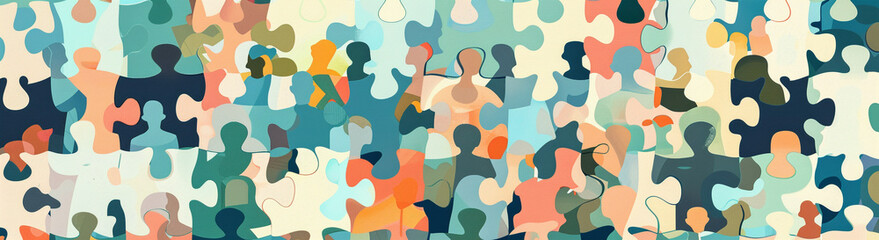 Colorful jigsaw puzzle pattern with diverse organic shapes.