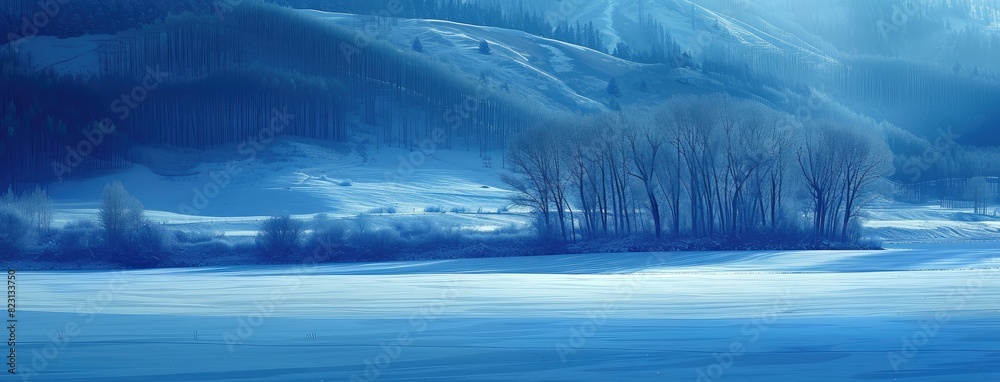 Poster Serene Winter Landscape During Blue Hour