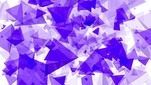 3D animated triangle shapes pyramid polygon vector floating flying to screen visual effect on white background intro titles motion gfx purple