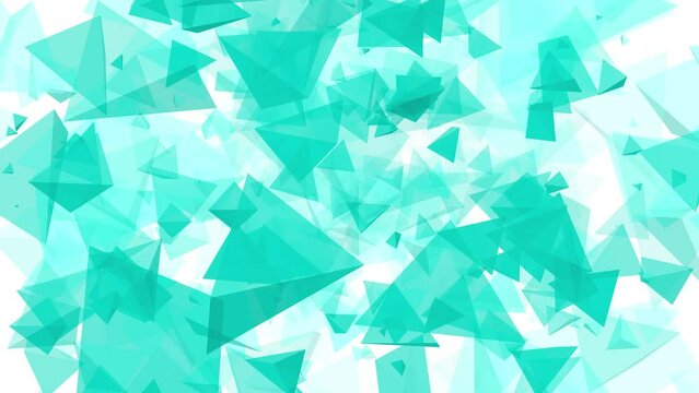 3D animated triangle shapes pyramid polygon vector floating flying to screen visual effect on white background intro titles motion gfx teal