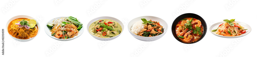 Poster Famous Thai food png element set on transparent background