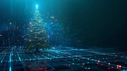 An electronic Christmas tree. An electronic celebration banner. An electronic Christmas party event poster. An electronic greeting card template.