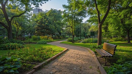 Fototapeta premium An urban arboretum with a diverse collection of trees and educational signage