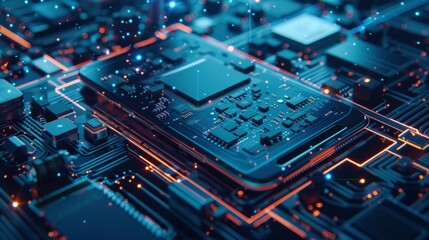 Technology of mobile phone hardware. Chip, CPU and case of smartphone. Disassembled components, processor of cellphone inside. Concepts of technology for mobile phones.