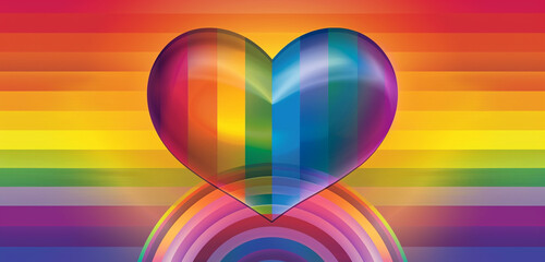 Obraz premium LGBTQ pride gradient with a large heart in spectrum hues, designed for wide displays.