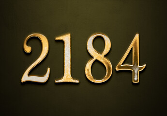 Old gold effect of 2184 number with 3D glossy style Mockup.	