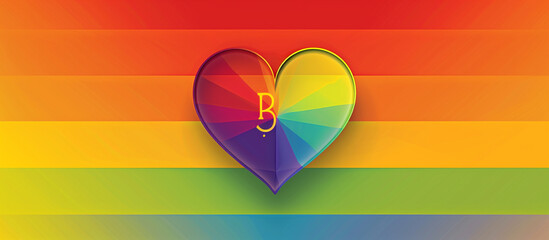Rainbow heart on a broad gradient of LGBTQ pride colors, customizable text area.