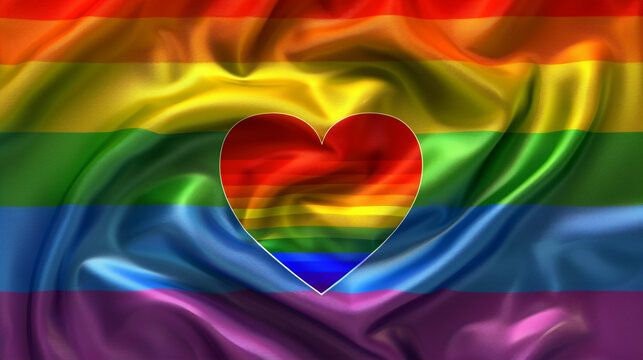 Smooth Pride flag gradient with a rainbow heart center, customizable text area.