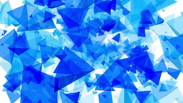 3D animated triangle shapes pyramid polygon vector floating flying to screen visual effect on white background intro titles motion gfx blue