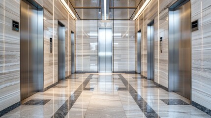 A modern building elevator with marble floor - Powered by Adobe