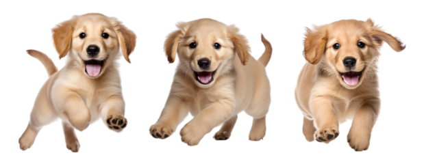 Cute puppy golden retriever png element set on transparent background