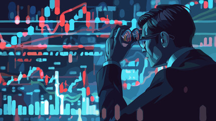 Insightful Investor Examining Trading Charts through Spyglass, Discovering Global Investment Opportunities for Landing Page